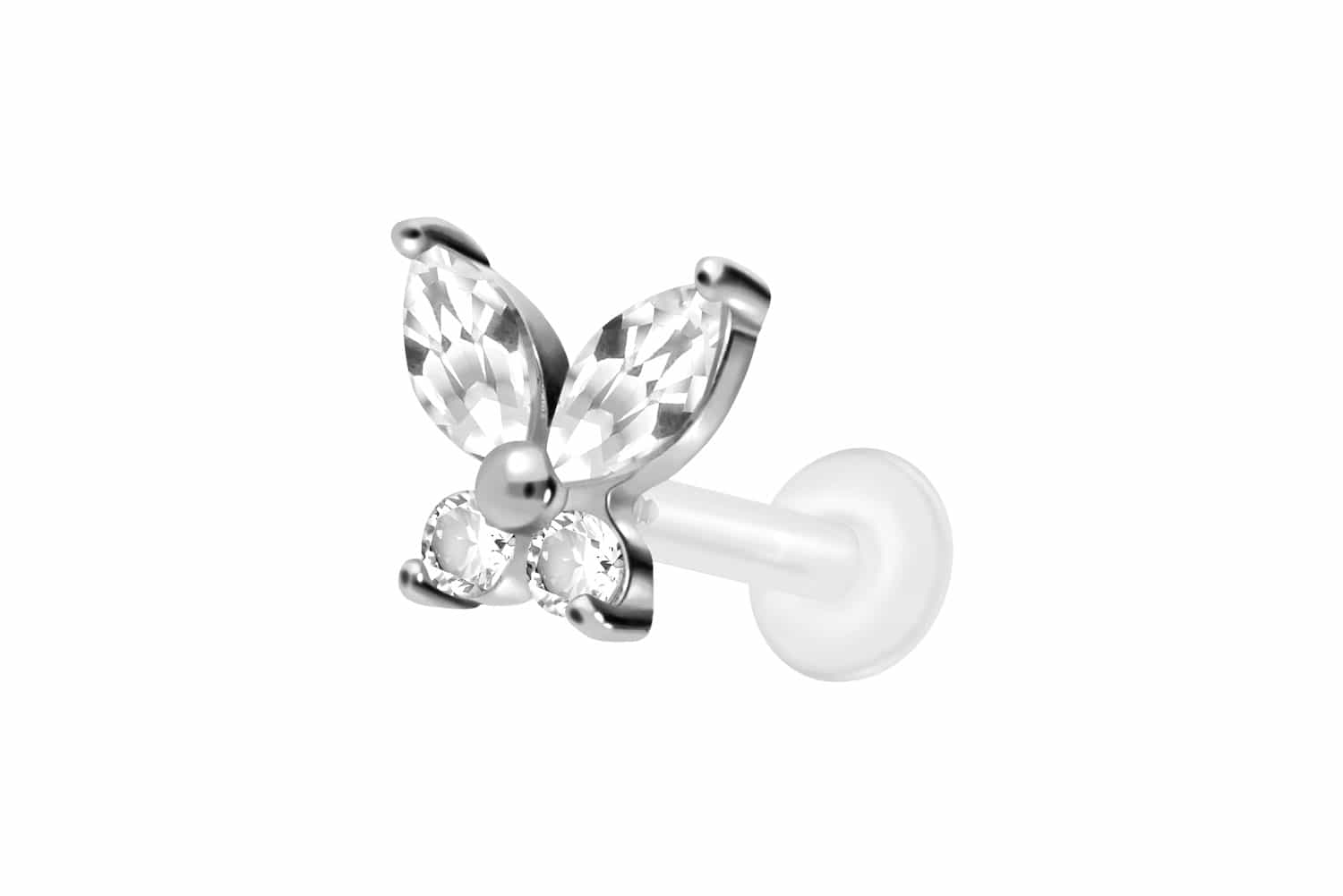 PTFE Labret Piercing mit Innengewinde + Titan-Aufsatz KRISTALLSCHMETTERLING